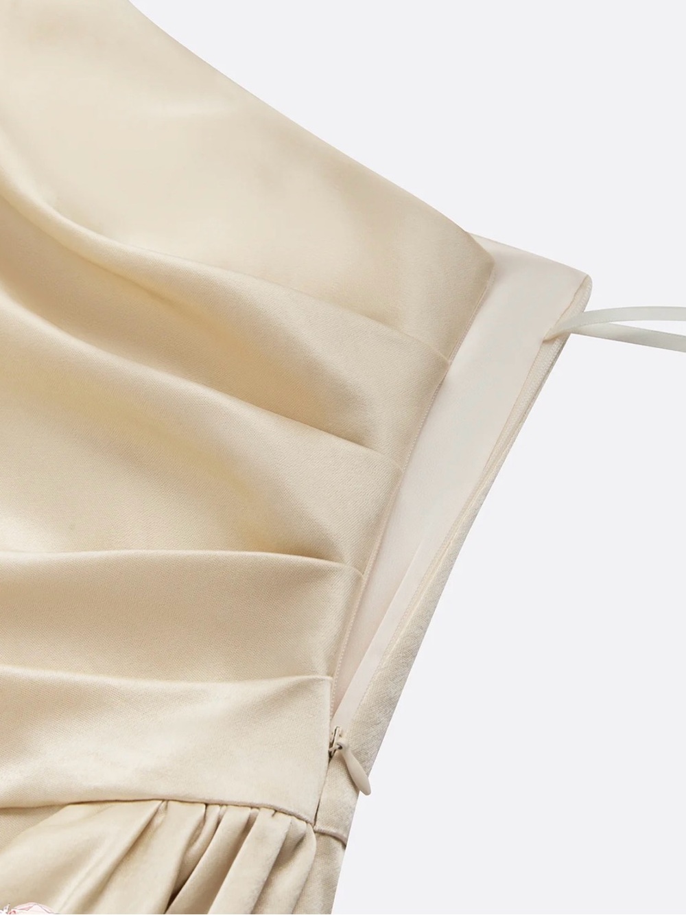 One-Shoulder Champagne Satin Evening Gown with Floral Accent #396 - Picture 10 of 13